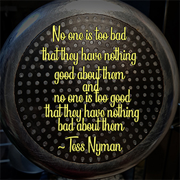 No one is too bad that they have nothing good about them and no one is too good that they have nothing bad about them~ Tess Nyman