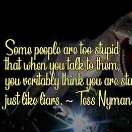 Some people are too stupid that when you talk to them, you veritably think you are stupid, just like liars. ~ Tess Nyman